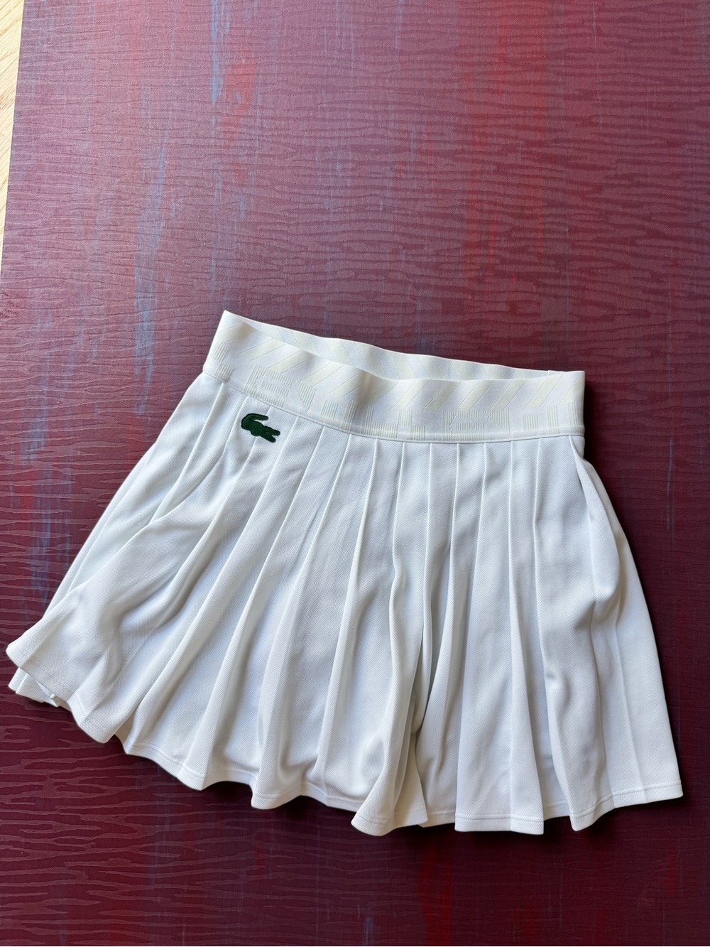 Lacoste White Pleated Tennis Skirt with Green Crocodile Logo